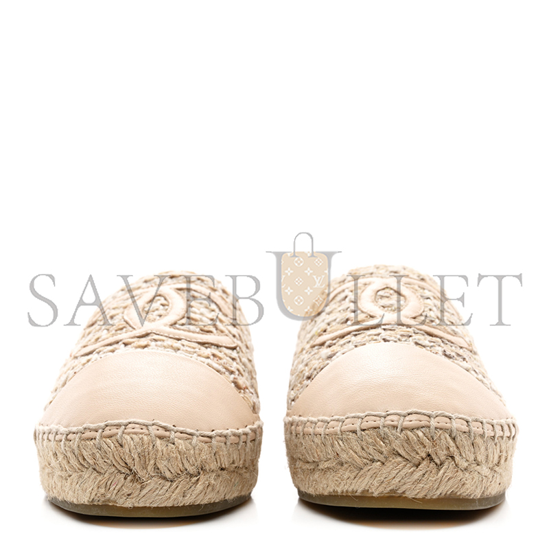 Ch*el tweed lambskin cc espadrilles beige g29762
